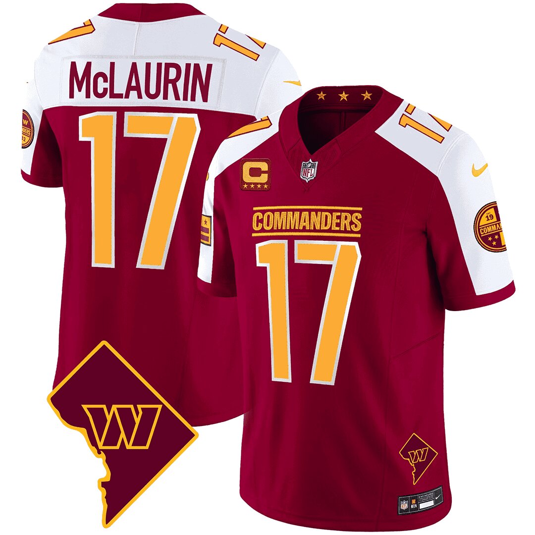Men Washington Commanders 17 Mclaurin Red DC Map Patch 2024 Nike Vapor Limited NFL Jersey